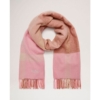Large Check Lambswool Scarf, Bright Pink - Image 3